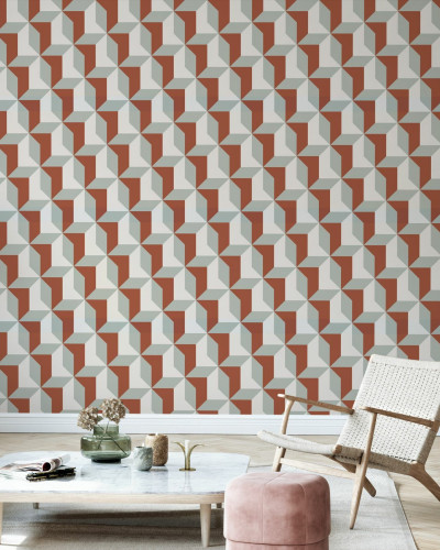 Tapet geometric cu blocuri in nuante de rosu, gri si alb