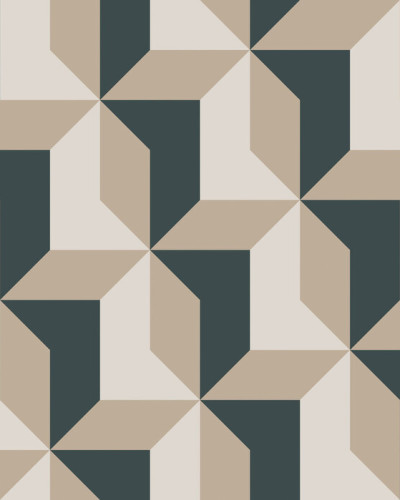 Tapet geometric cu blocuri colorate în verde și bej.
