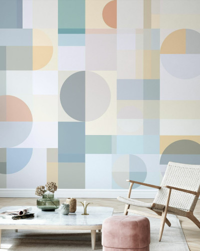 Tapet geometric cu model geometric, culori pastelate și forme simple