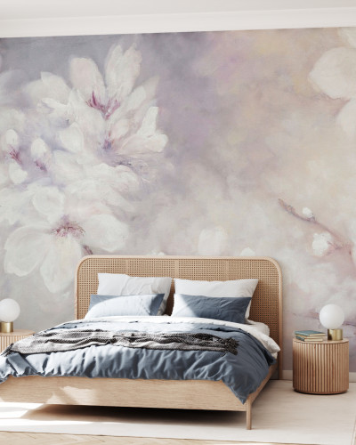 Cherry Blossoms Painting, Photowall. Tapet de perete cu flori roz.