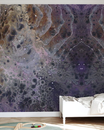 Wallpaper abstract cu nuanțe de mov, gri și maro cu aspect marmoreu.