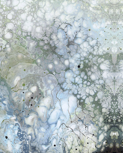 Tapet cu design abstract in nuante de albastru, verde și gri.
