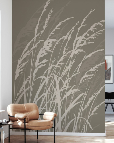 Tapet Grass, Brown, cu design modern minimalist, cu model de iarba pe un fond maro.