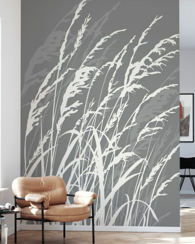 Tapet cu design minimalist, cu iarba in nuante de gri. Perfect pentru a crea o atmosferă relaxantă și calmă.