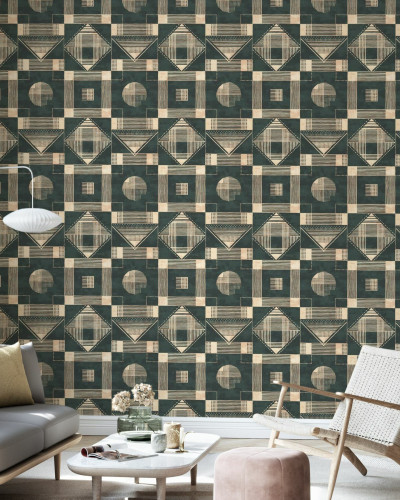 Tapet geometric modern cu culori neutre, perfect pentru living, dormitor sau hol.