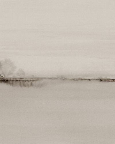 Watercolor Fields, Taupe Background - Tapet cu design minimalist cu un peisaj abstract