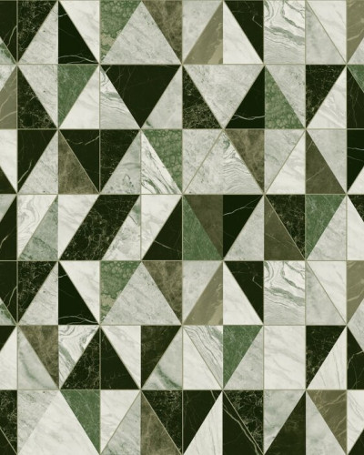Tapet geometric cu design modern din marmura verde si alba