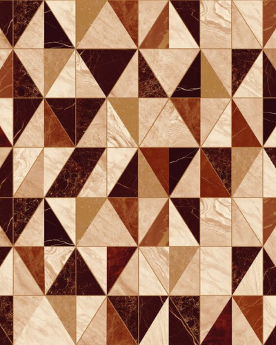 Tapet cu design geometric in nuante de marmura burgund si caramel.