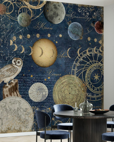Tapet Cosmology, cu design modern si o bucatarie stilata, ilustreaza stele, planete si constelatii.