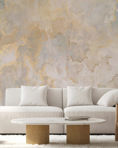 Wallpaper modern cu textură de tencuială, în nuanțe calde de nisip și aur. Sand and Gold Plaster.
