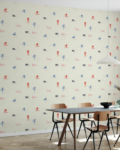 Tapet cu design abstract cu oameni stiliști care se joacă cu cercuri