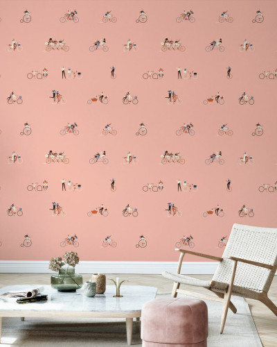 Tapet Ride, Photowall cu design modern, care ilustrează oameni care se bucură de o plimbare cu bicicleta. Tapetul este perfect pentru dormitoare, livinguri sau birouri.