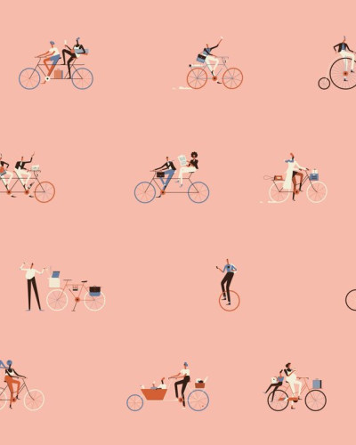 Tapet Ride, Photowall cu design modern, care ilustrează oameni care se bucură de o plimbare cu bicicleta. Tapetul este perfect pentru dormitoare, livinguri sau birouri.