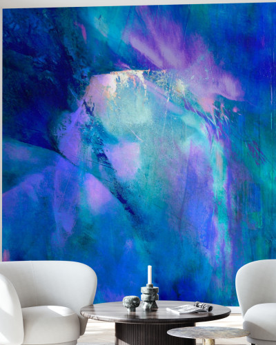 Tapet cu model abstract Purple Harmony, cu nuanțe de purpuriu, albastru și verde.
