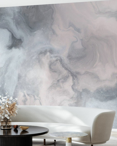 Tapet abstract cu design elegant în nuanțe delicate de gri și roz.