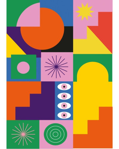 Wallpaper geometric vibrant cu forme simple, perfect pentru a adauga culoare si personalitate in orice camera.