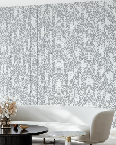 Tapet Herringbone III, Negru, cu model minimalist de herringbone, perfect pentru a crea un fundal elegant in orice camera.
