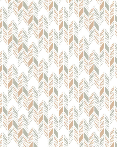 Tapet cu model Herringbone IV, Orange and Green, cu săgeți stilizate în nuanțe de portocaliu și verde.