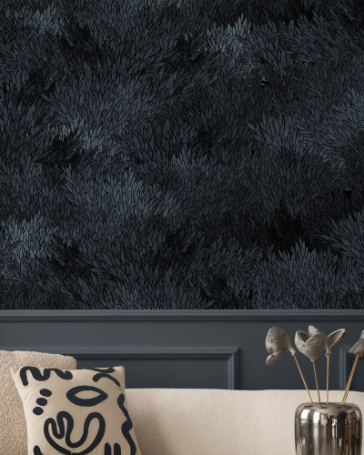 Tapet Meadow, Dark Petrol, cu design abstract in nuante de albastru inchis