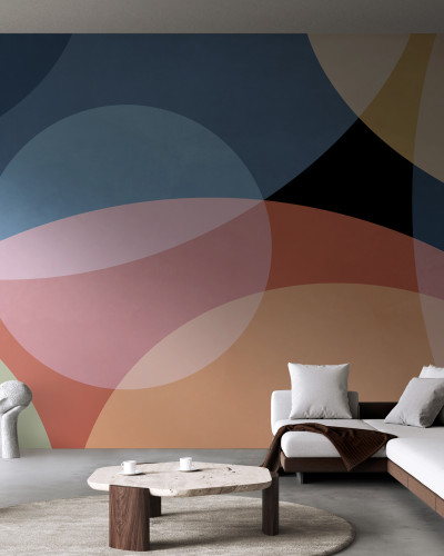 Tapet Playful Geometry cu cercuri suprapuse in culori pastelate