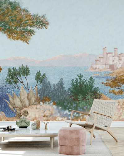Tapet cu panorama unei peninsule cu o casă în stil mediteranean
