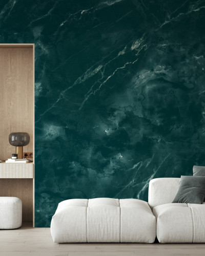 Fototapet cu aspect de marmură verde într-un interior modern