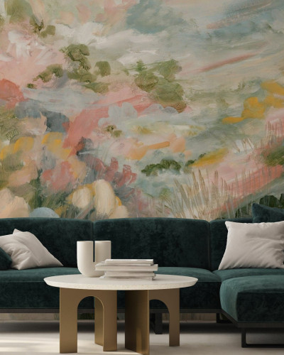 Painted Verdure, tapet cu design abstract și culori delicate, perfect pentru living sau dormitor.