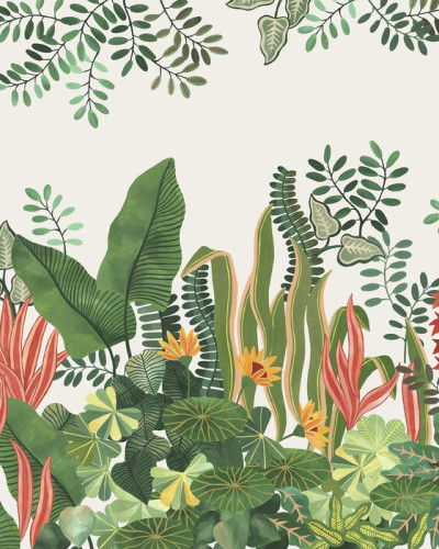 Fototapet cu design luxuriant de frunze și vegetație tropicală