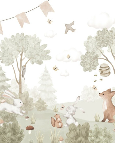 Adorable Animals in the Forest - Beige, Photowall