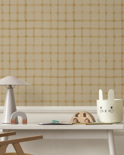 Fototapet bej cu model gingham