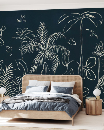 Fototapet cu design floral albastru