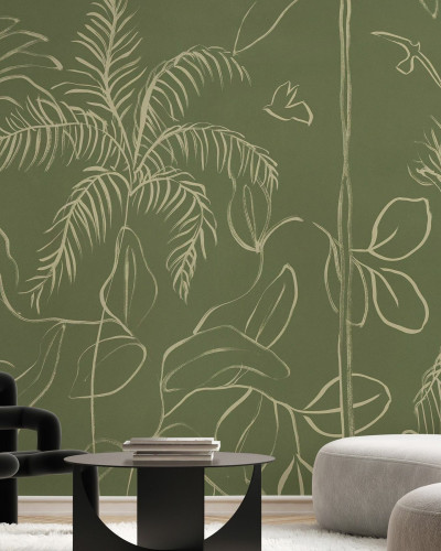 Fototapet cu design floral verde