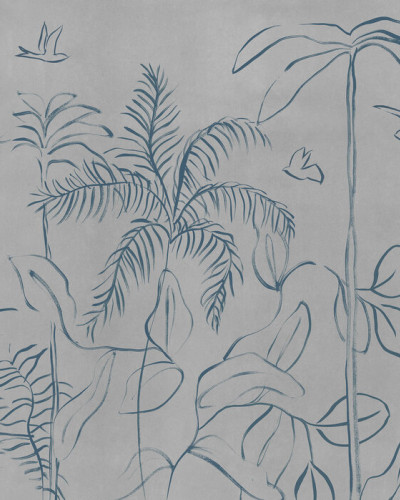 Fototapet cu design vegetal pe fundal gri