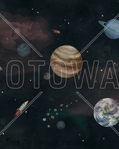 Fototapet cu design cosmic pentru camera copiilor