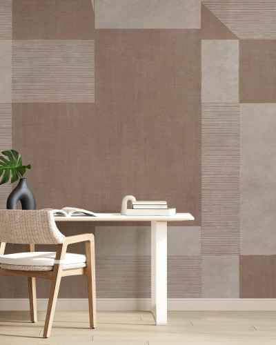 Fototapet cu design geometric în nuanțe de piersică, ideal pentru living sau birou