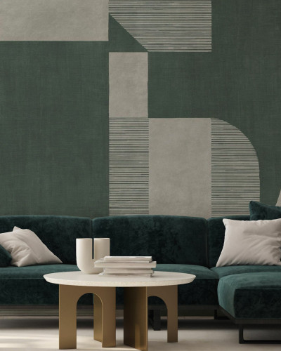 Fototapet cu design geometric în nuanțe de verde închis