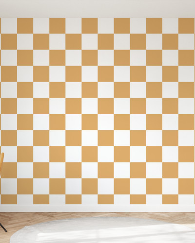 Fototapet cu design geometric în carouri galbene și albe