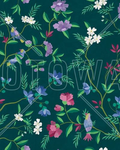 Fototapet floral verde închis cu detalii delicate