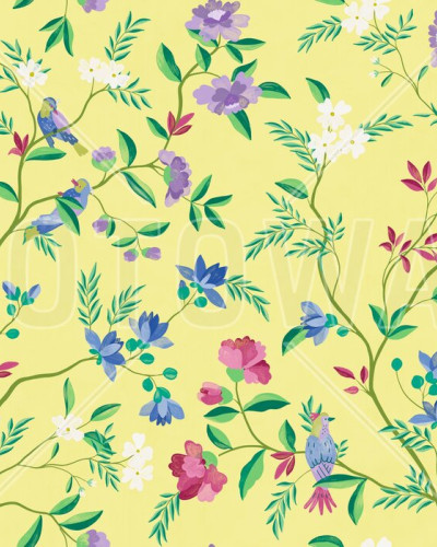 Fototapet floral galben cu flori multicolore