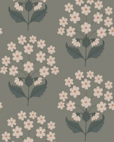 Fototapet floral cu buchete de flori albe pe fundal verde