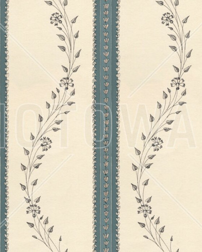 Tapet floral cu dungi albastre într-un dormitor elegant