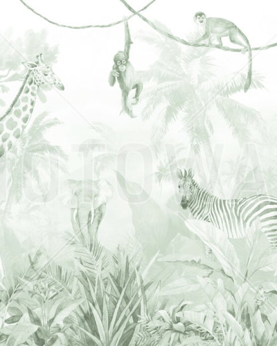 Jungle Friends with Jungle Background - Green, Photowall