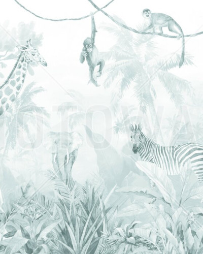 Jungle Friends with Jungle Background - Turquoise, Photowall