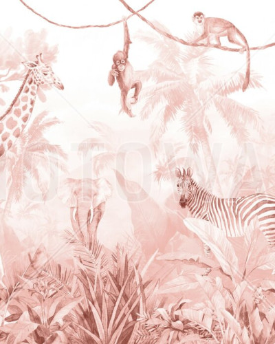 Jungle Friends with Jungle Background - Pink, Photowall