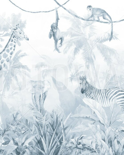 Jungle Friends with Jungle Background - Blue, Photowall