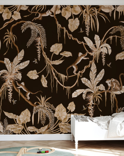 Tapet cu design vintage cu maimuțe jucăușe