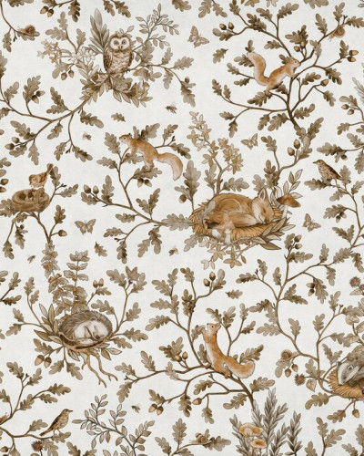 Fototapet cu animale jucăușe din pădure în stil vintage