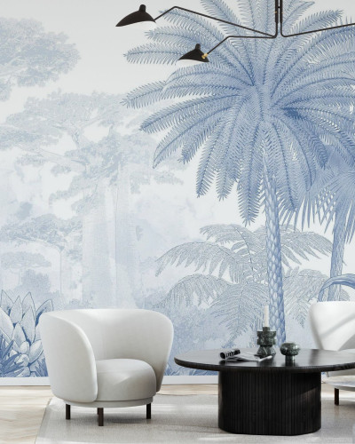 Fototapet cu design tropical albastru, ideal pentru living sau dormitor