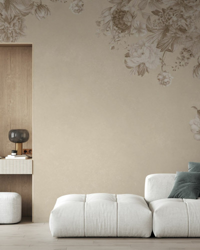 Fototapet cu flori vintage bej într-un living elegant