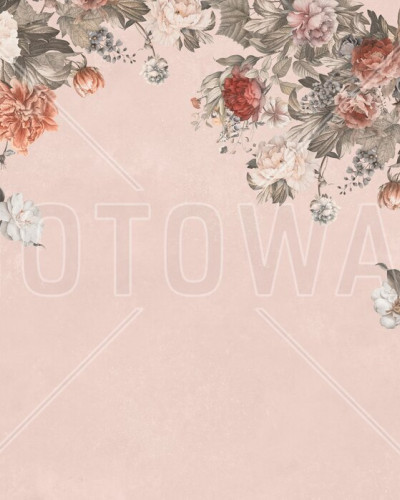 Fototapet floral vintage cu flori roz și bej